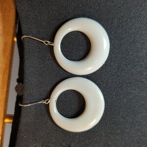 🩶 Vintage Earrings Acrylic Hoop silver tone hooks, 1.25". Boho Chic Hippie